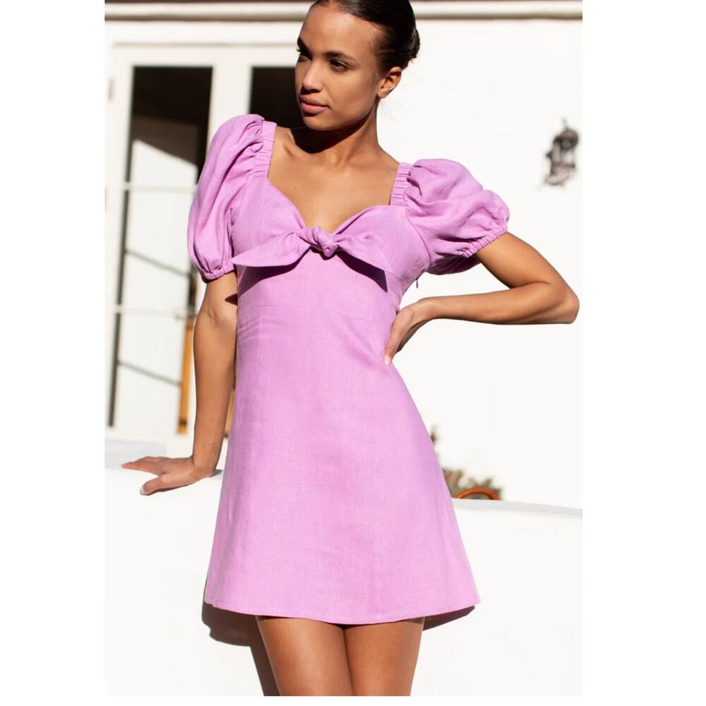 Emerson Fry Purple Linen Puff Sleeve Lavender Amy Mini Dress Small